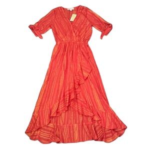 Michael Kors Maxi Dress Orange with gold metallic threads Size small